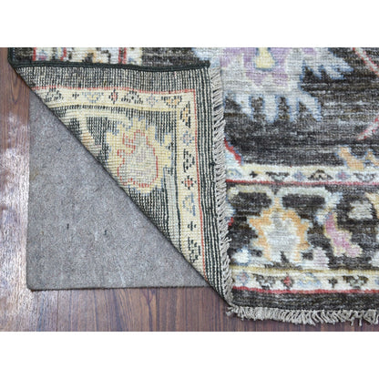 Oushak And Peshawar Wool Hand Knotted Rug Black Charcoal Black 2.10X9.10 -O056596