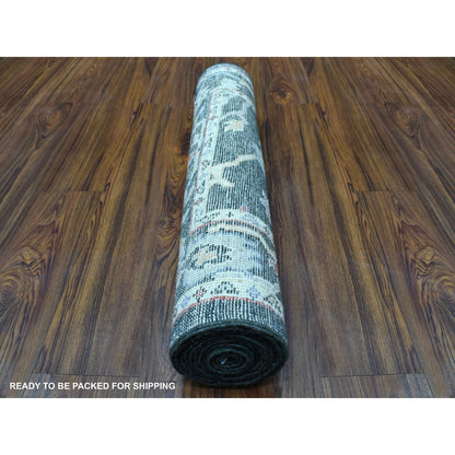 Oushak And Peshawar Wool Hand Knotted Rug Black Charcoal Black 2.10X9.10 -O056596