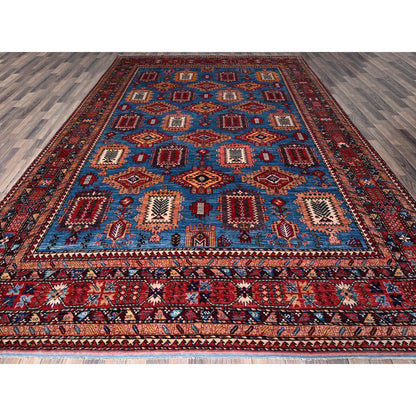 Kazak Wool Hand Knotted Rug Blue 9.11x13.6 -O0565