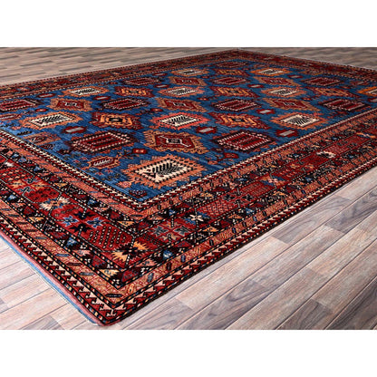 Kazak Wool Hand Knotted Rug Blue 9.11x13.6 -O0565