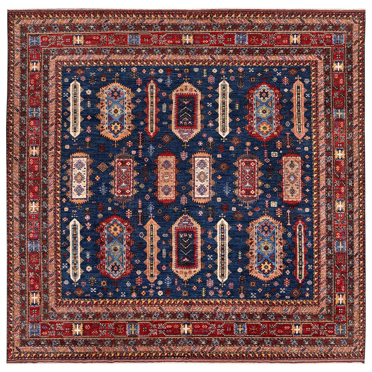 Kazak Wool Hand Knotted Rug Blue 9.11x10.2 -O0566