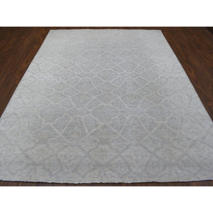 Oushak And Peshawar Wool Hand Knotted Rug Ivory Ivory 8.0X9.9 -O056732
