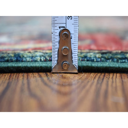 Tribal & Geometric Wool Hand Knotted Rug Green Red 2.9X9.7 -O056752