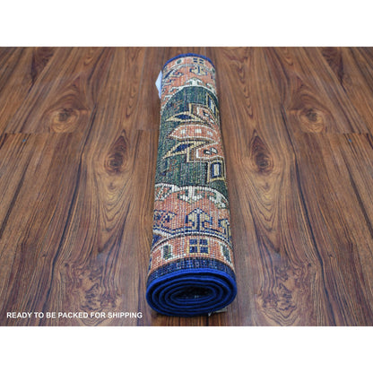 Tribal & Geometric Wool Hand Knotted Rug Blue Orange 2.0X3.1 -O056760