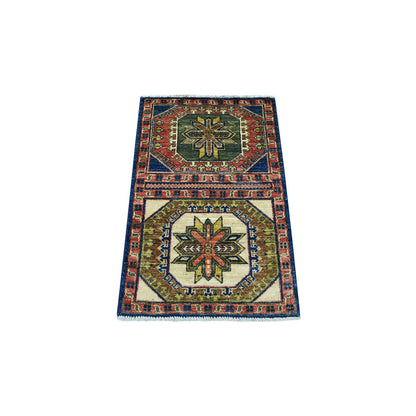 Tribal & Geometric Wool Hand Knotted Rug Blue Red 1.10X3.0 -O056764