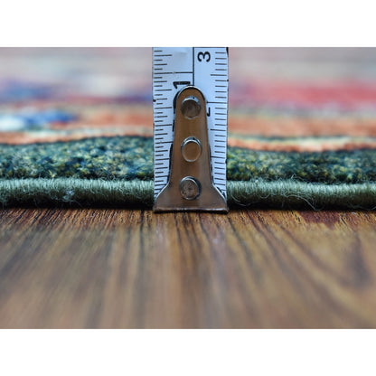 Tribal & Geometric Wool Hand Knotted Rug Green Rust 4.0X9.8 -O056785