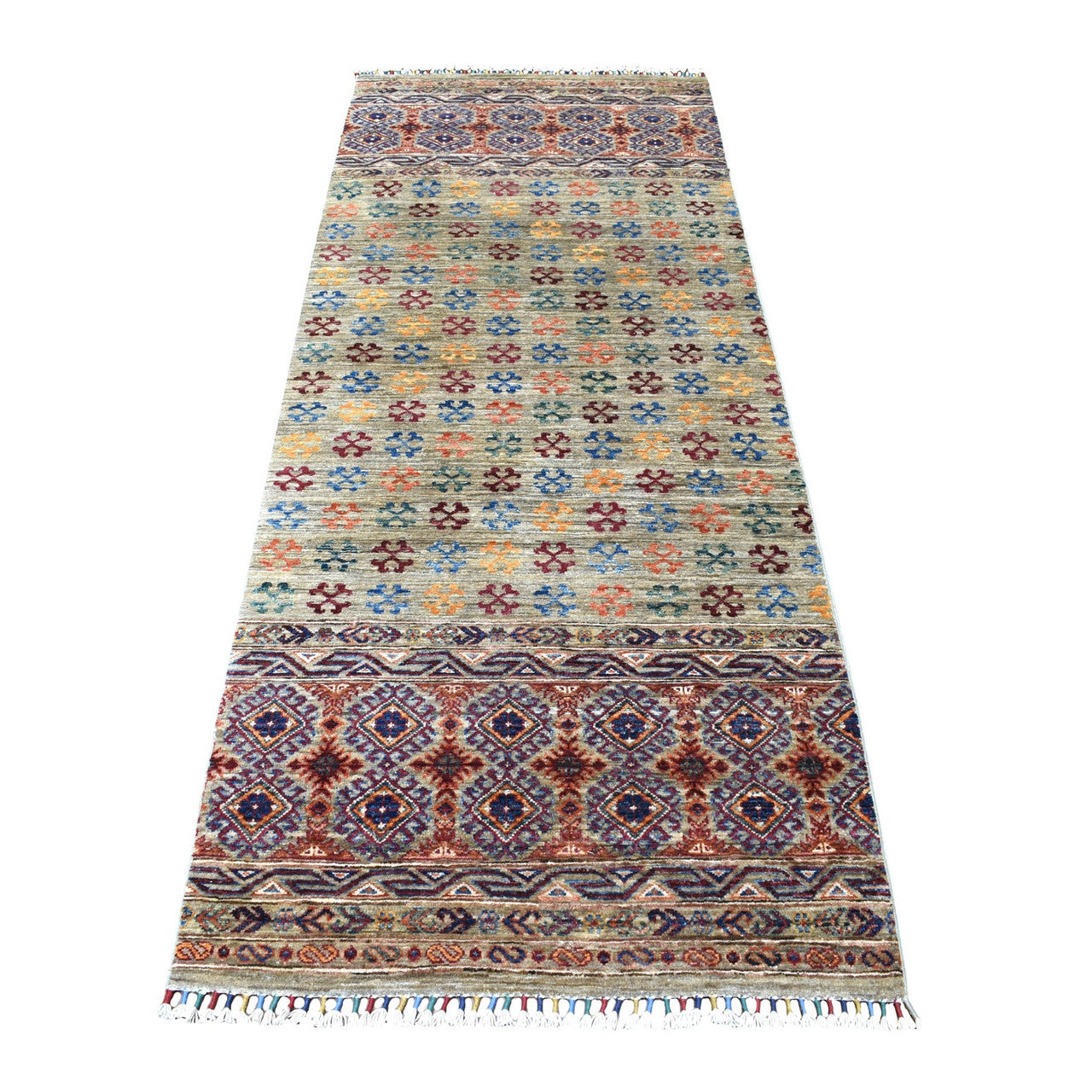 Gray 3'0" x 7'7" Kazak Hand knotted Wool Rug - Sku: O056808