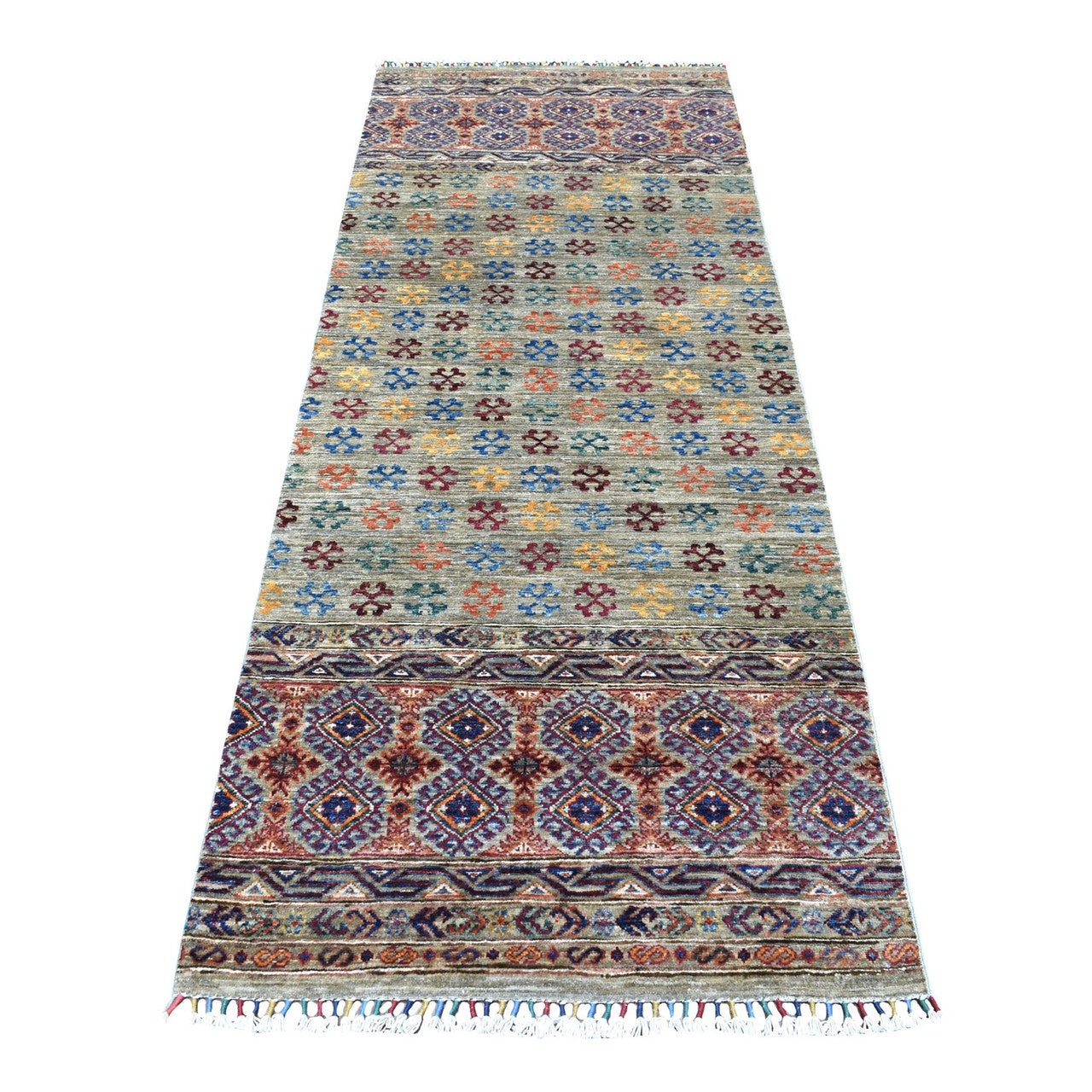 Gray 2'10" x 7'7" Kazak Hand knotted Wool Rug - Sku: O056828