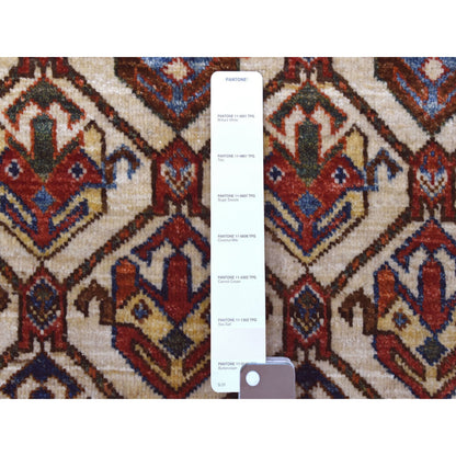 Tribal & Geometric Wool Hand Knotted Rug Ivory Red 4.10X6.5 -O056876