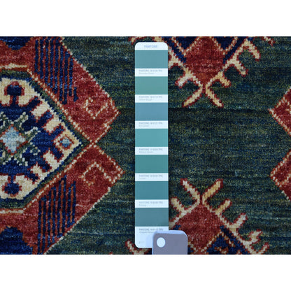 Tribal & Geometric Wool Hand Knotted Rug Teal Red 4.10X12.9 -O056877
