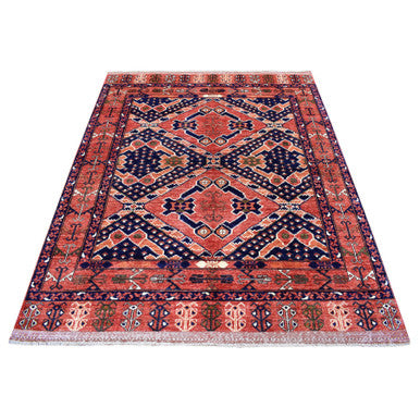 Tribal & Geometric Wool Hand Knotted Rug Red Red 5.3X6.6 -O056895