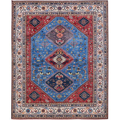 Kazak Wool Hand Knotted Rug Blue 9.3x11.7 -O0568