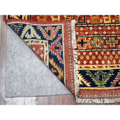 Tribal & Geometric Wool Hand Knotted Rug Red Navy Blue 2.8X9.7 -O056929