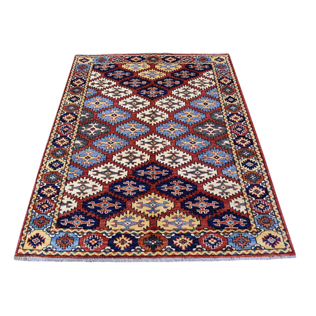 Tribal & Geometric Wool Hand Knotted Rug Red Red 4.0X6.0 -O056950