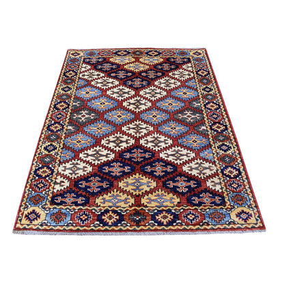 Tribal & Geometric Wool Hand Knotted Rug Red Red 4.0X6.0 -O056950