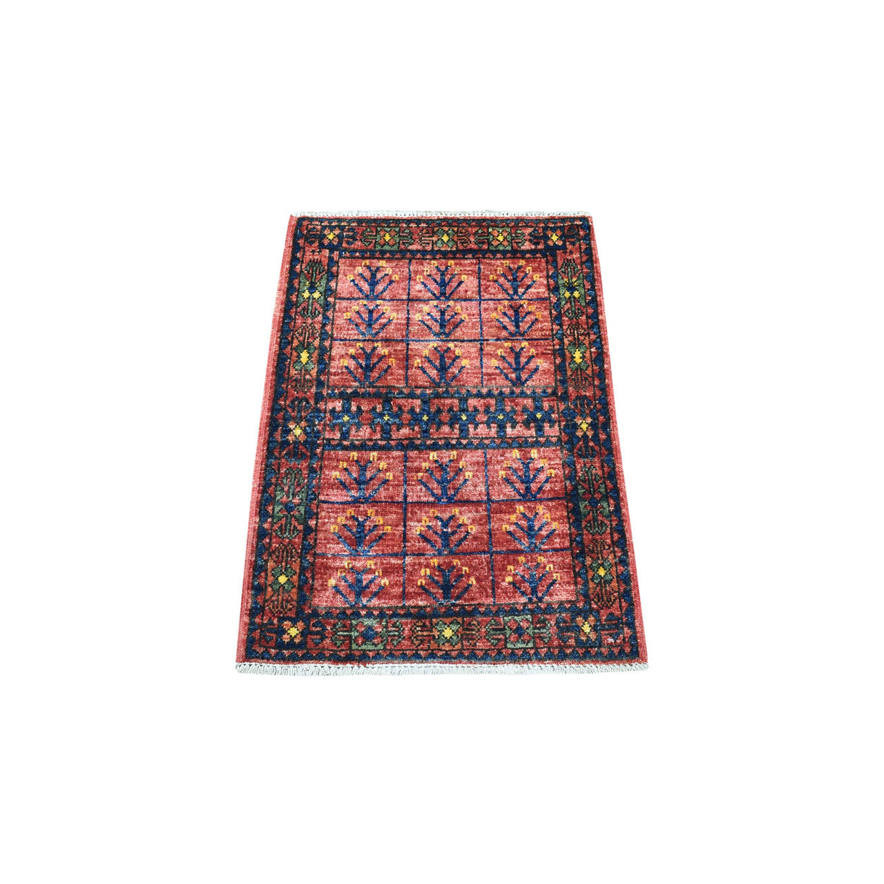 Red 2'0" x 2'10" Tribal & Geometric Hand knotted Wool Rug - Sku: O056985
