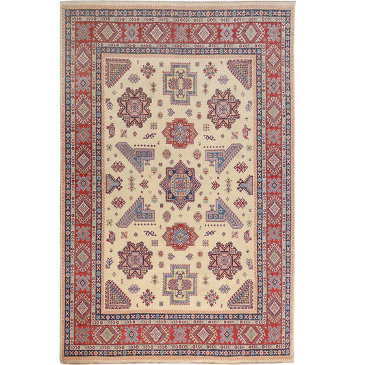 Kazak Wool Hand Knotted Rug Ivory Red 8.8X12.0 -O057055