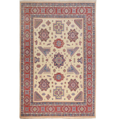 Kazak Wool Hand Knotted Rug Ivory Red 8.8X12.0 -O057055