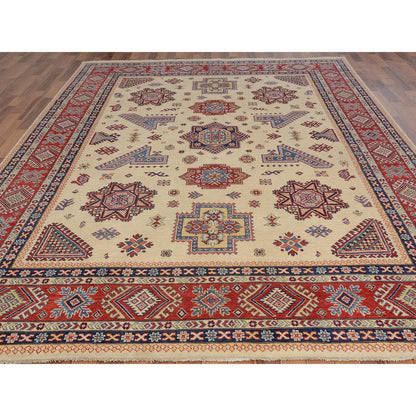 Kazak Wool Hand Knotted Rug Ivory Red 8.8X12.0 -O057055