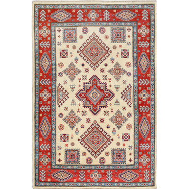 Kazak Wool Hand Knotted Rug Red 4.0x5.10 -O057067