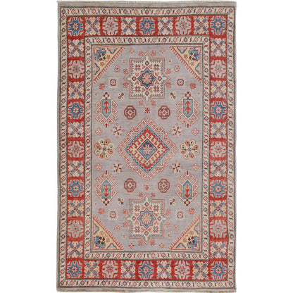 Kazak Wool Hand Knotted Rug Grey Red 3.10X6.0 -O057069