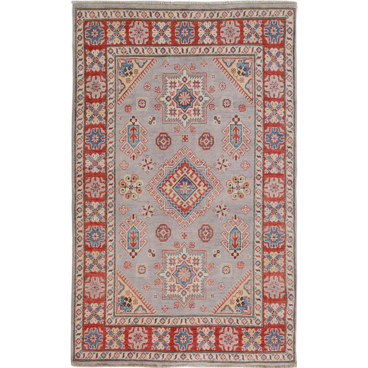 Kazak Wool Hand Knotted Rug Grey Red 3.10X6.0 -O057069