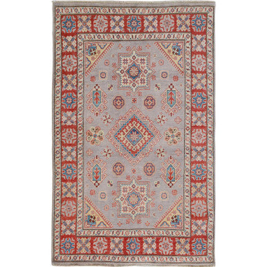 Kazak Wool Hand Knotted Rug Grey Red 3.10X6.0 -O057069