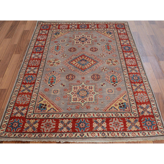 Kazak Wool Hand Knotted Rug Grey Red 3.10X6.0 -O057069