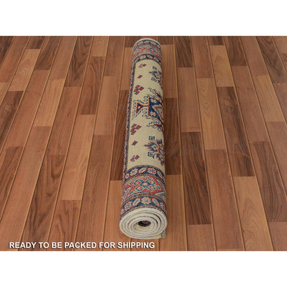 Kazak Wool Hand Knotted Rug Ivory Red 4.0X5.7 -O057071