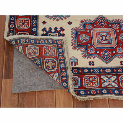 Kazak Wool Hand Knotted Rug Ivory Red 4.0X5.6 -O057079