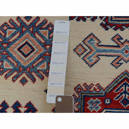 Kazak Wool Hand Knotted Rug Ivory Red 4.0X5.6 -O057079