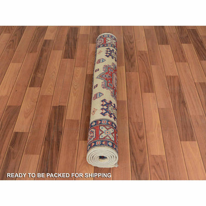 Kazak Wool Hand Knotted Rug Ivory Red 4.0X5.6 -O057079