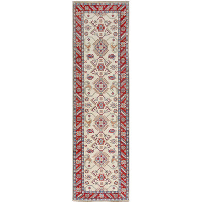 Kazak Wool Hand Knotted Rug Ivory Red 2.9X9.3 -O057088