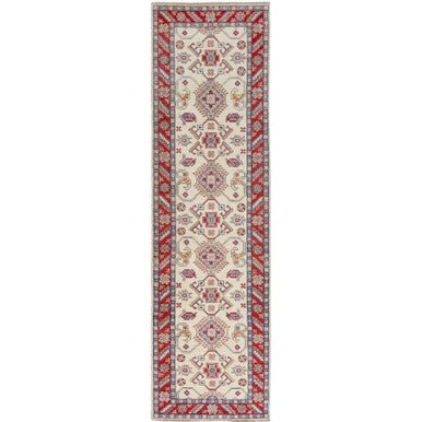 Kazak Wool Hand Knotted Rug Ivory Red 2.9X9.3 -O057088