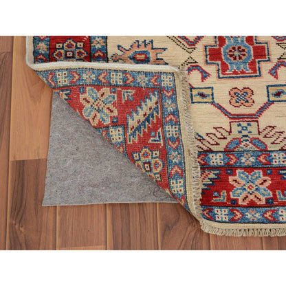 Kazak Wool Hand Knotted Rug Ivory Red 2.9X9.3 -O057088