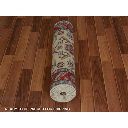 Kazak Wool Hand Knotted Rug Ivory Red 2.9X9.3 -O057088