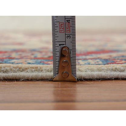 Kazak Wool Hand Knotted Rug Ivory Red 2.9X9.3 -O057088