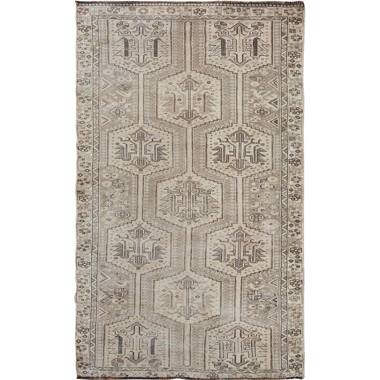 Overdyed & Vintage Worn Wool Hand Knotted Rug Brown Natural 4.9X7.4 -O057116
