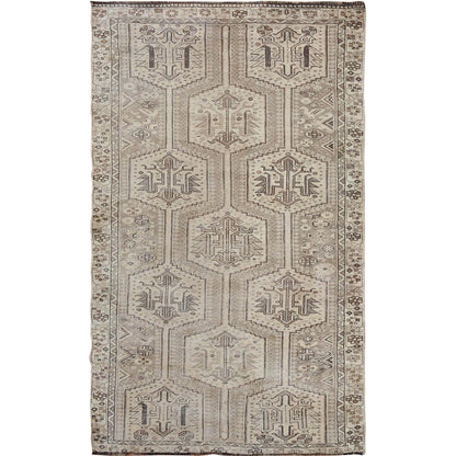 Overdyed & Vintage Worn Wool Hand Knotted Rug Brown Natural 4.9X7.4 -O057116