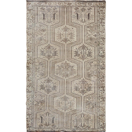 Overdyed & Vintage Worn Wool Hand Knotted Rug Brown Natural 4.9X7.4 -O057116