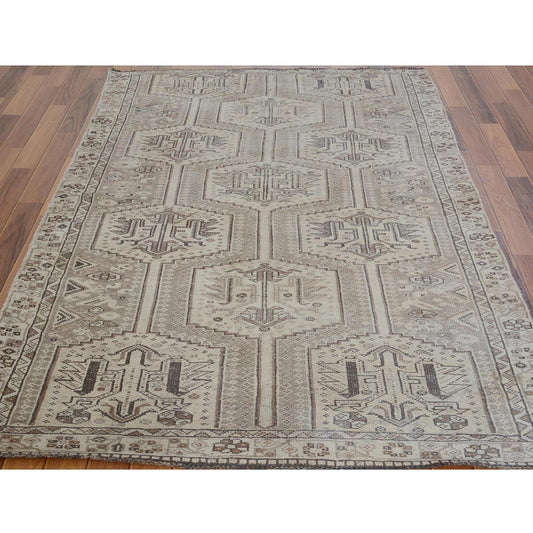 Overdyed & Vintage Worn Wool Hand Knotted Rug Brown Natural 4.9X7.4 -O057116