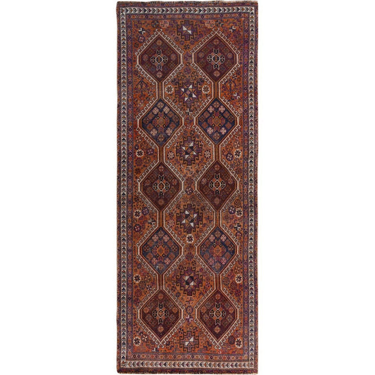 Overdyed & Vintage Worn Wool Hand Knotted Rug Orange Burnt Orange 3.10X9.1 -O057134