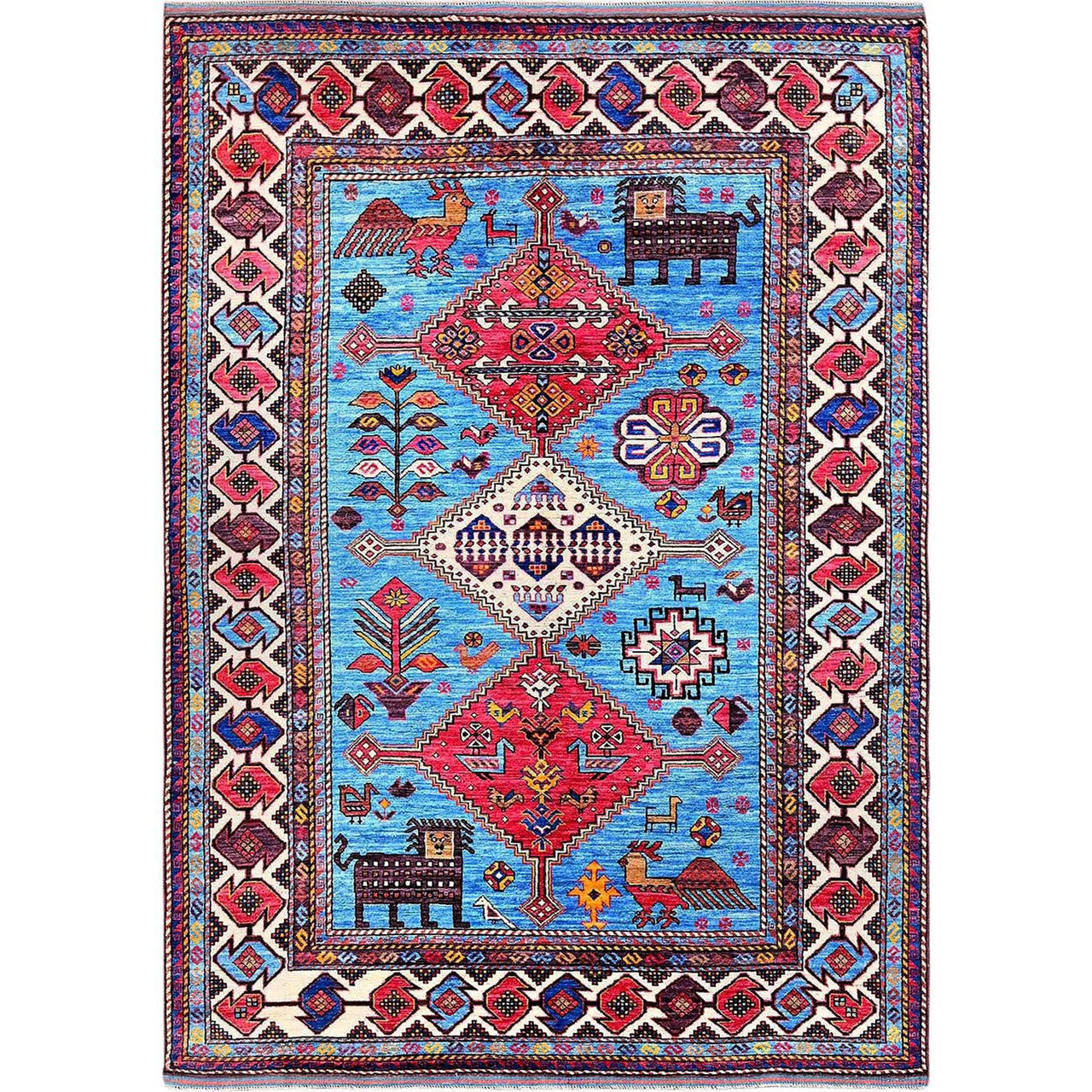 Kazak Wool Hand Knotted Rug Blue 5.11x8.1 -O0571