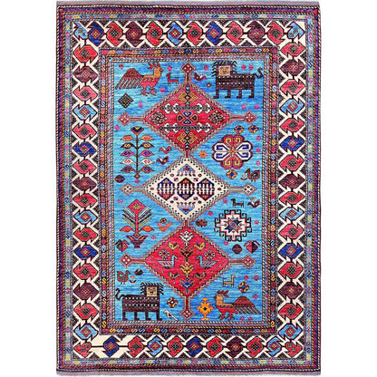 Kazak Wool Hand Knotted Rug Blue 5.11x8.1 -O0571