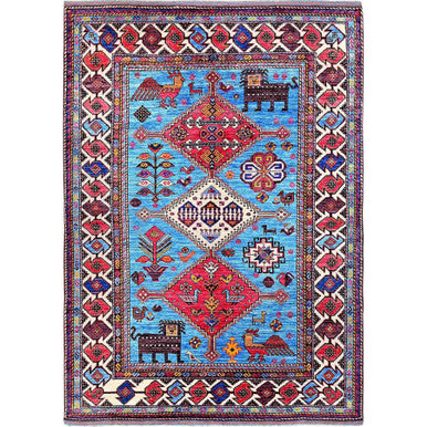 Kazak Wool Hand Knotted Rug Blue 5.11x8.1 -O0571