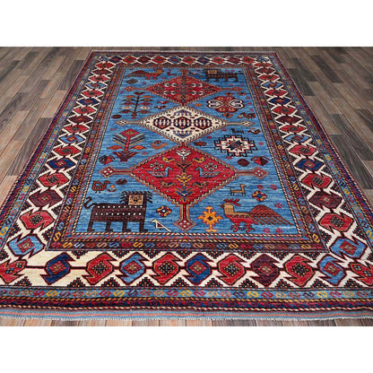 Kazak Wool Hand Knotted Rug Blue 5.11x8.1 -O0571