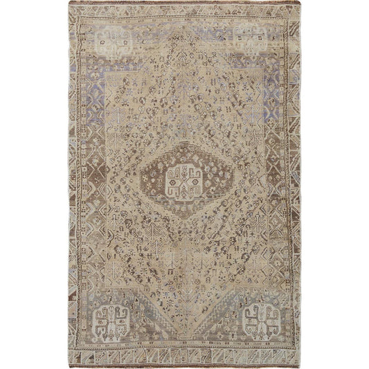 Overdyed & Vintage Worn Wool Hand Knotted Rug Beige Cuban Sand 4.4X7.4 -O057214