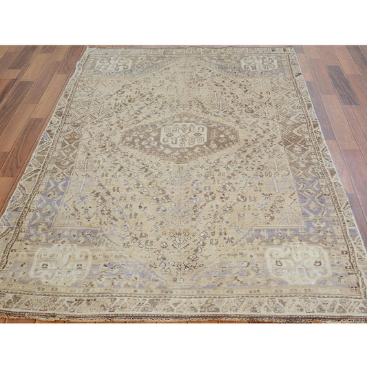 Overdyed & Vintage Worn Wool Hand Knotted Rug Beige Cuban Sand 4.4X7.4 -O057214