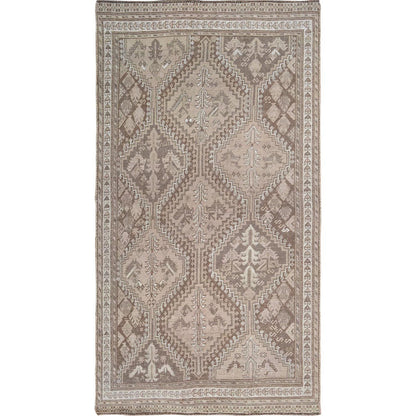 Overdyed & Vintage Worn Wool Hand Knotted Rug Brown Ivory 4.9X8.6 -O057225