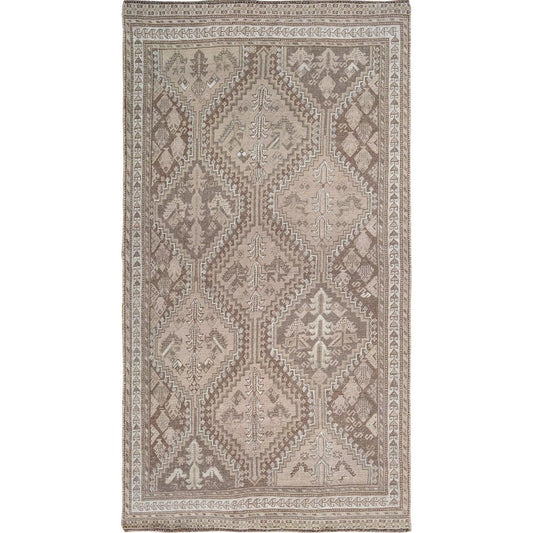 Overdyed & Vintage Worn Wool Hand Knotted Rug Brown Ivory 4.9X8.6 -O057225